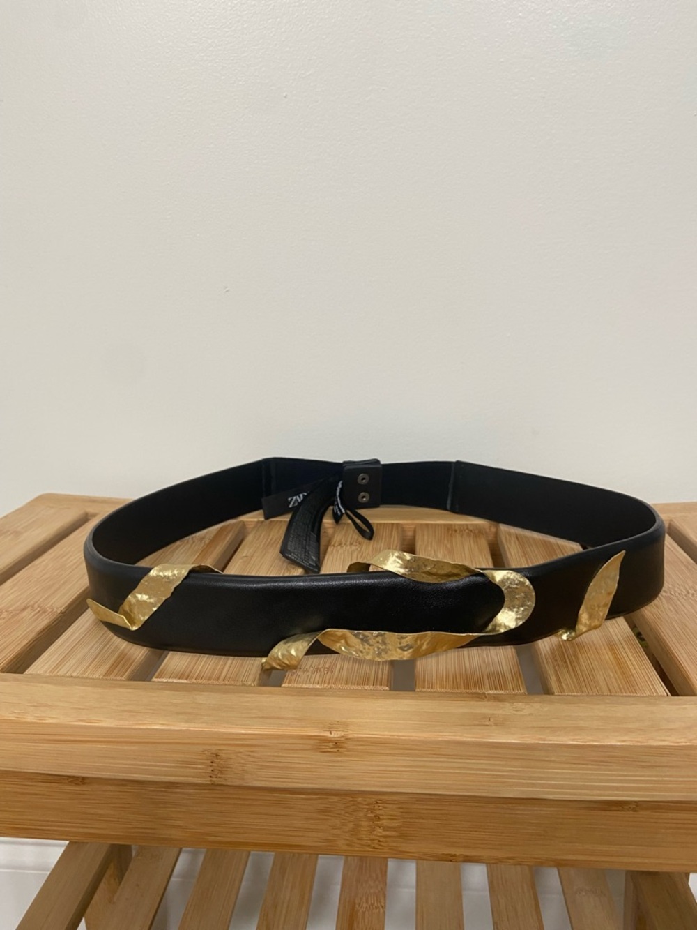 Zara Black Belt with Gold Leaf Accents - Women's Accessory